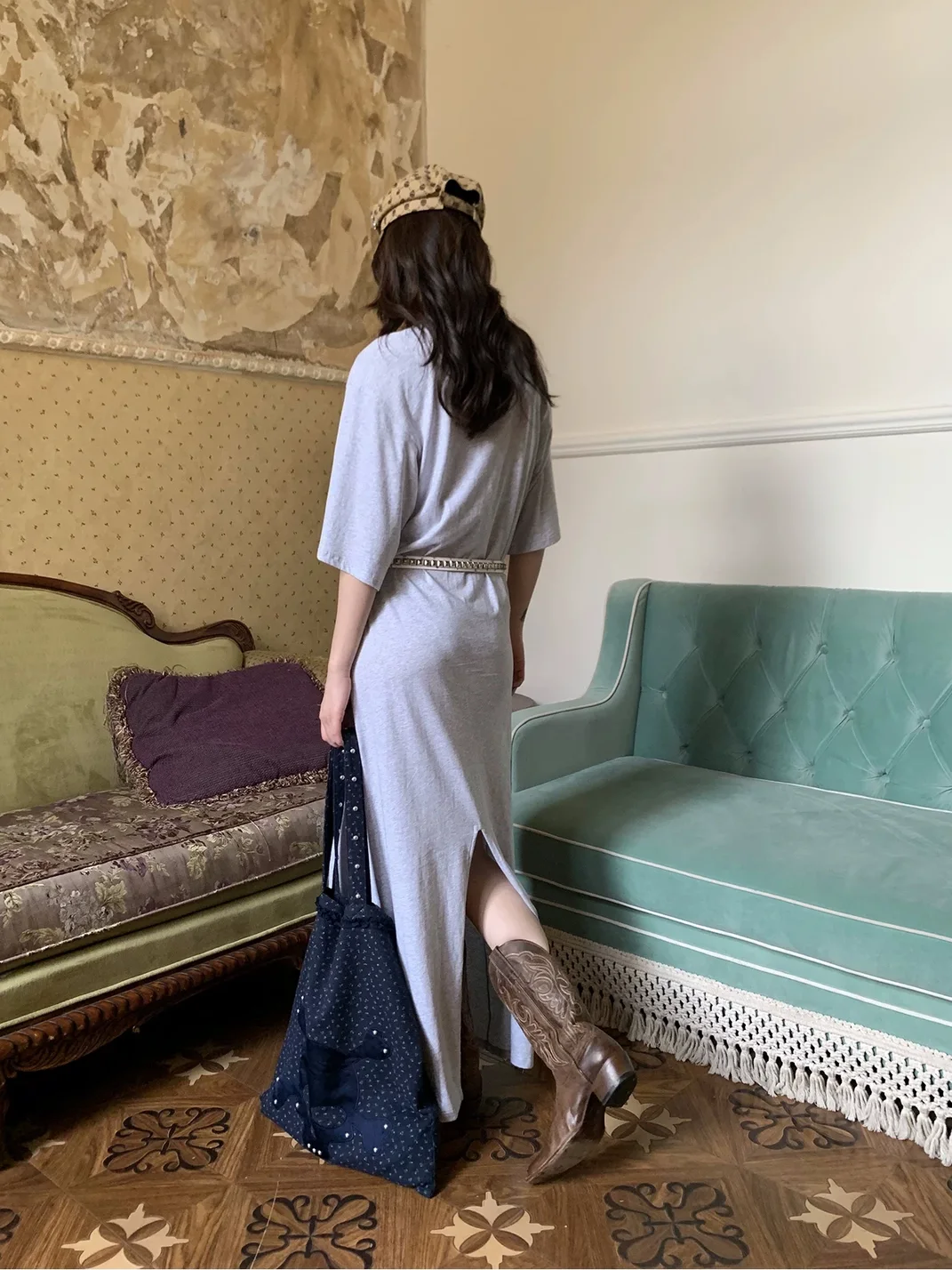 FOURFORTY | Loose Angel Print Lace-Up Maxi Dress