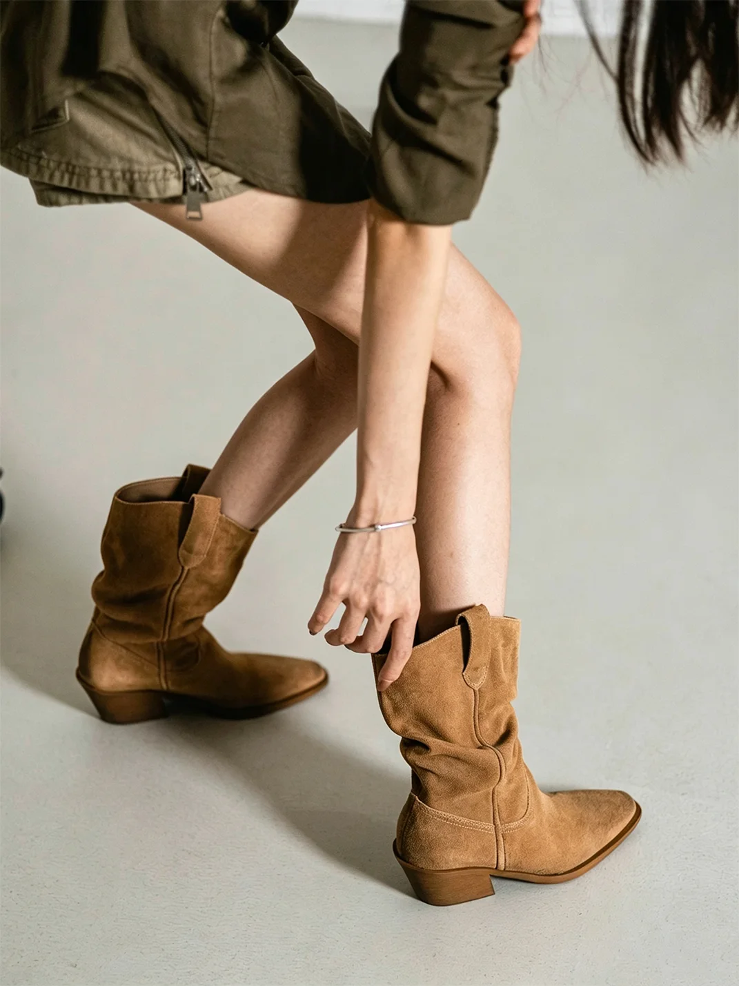 MIAOLV | Women's Pointed Toe Slouchy Western Ankle Boots