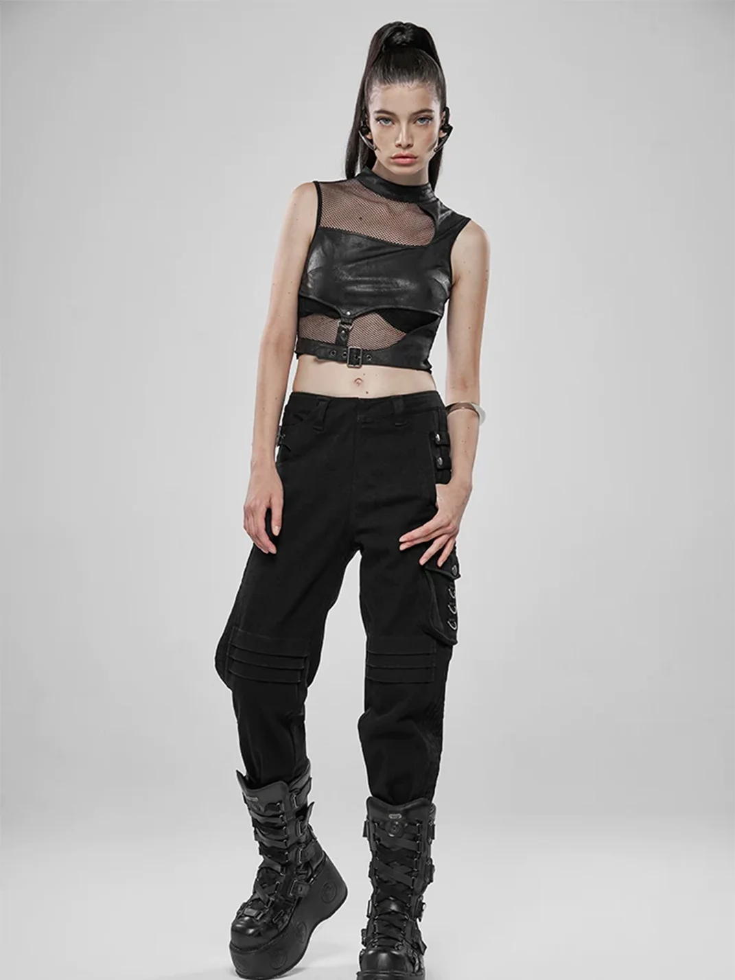 GTLLT | Punk Sleeveless Cropped Mesh Panel Top