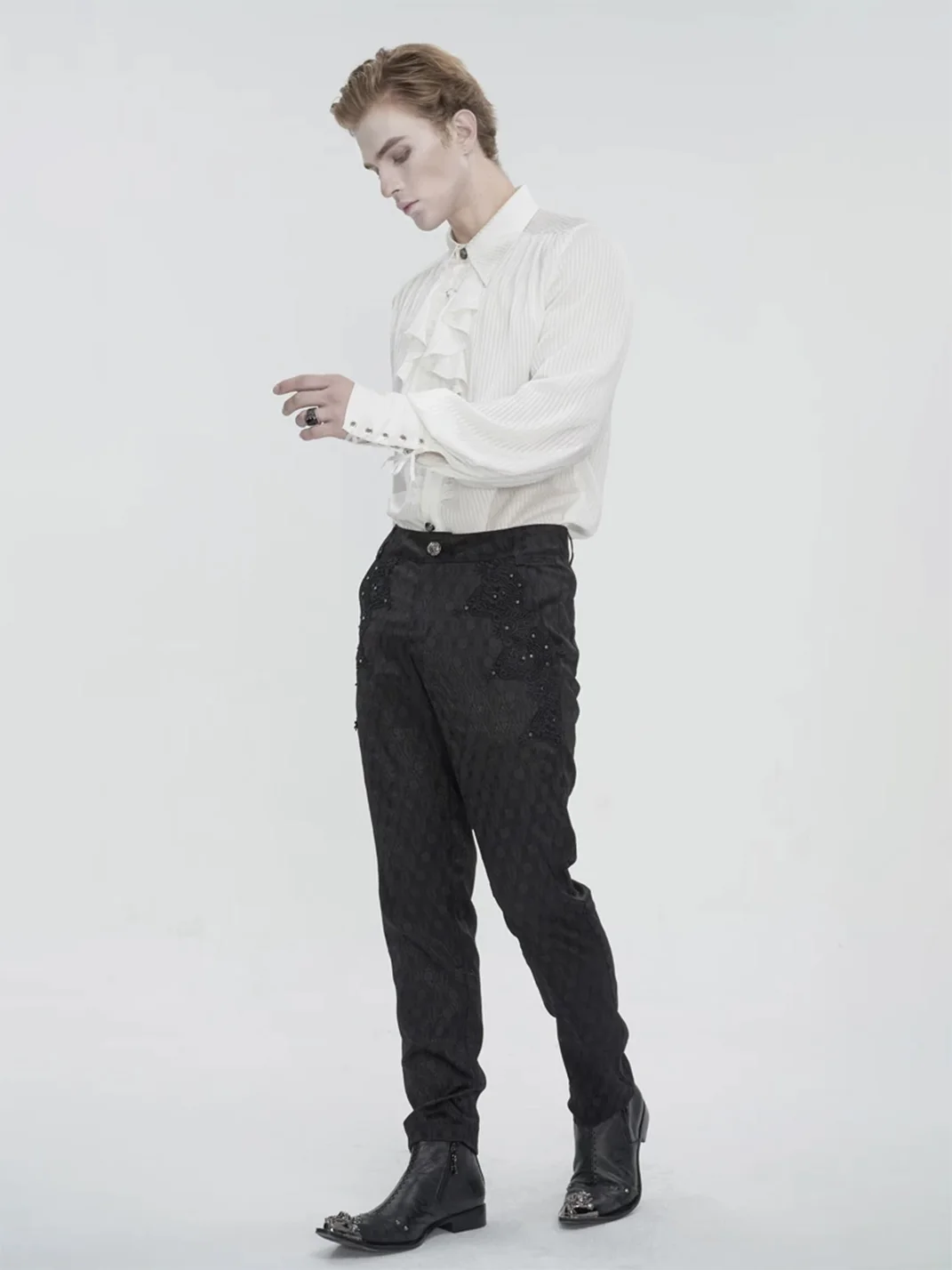 GTLLT | Gothic Striped Ruffle Lantern Sleeve Shirt
