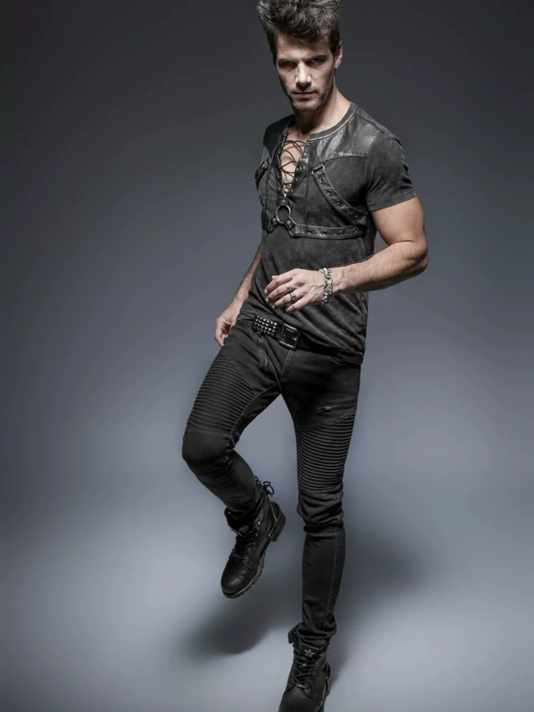 GTLLT | Punk Lace-Up Slim Fit T-Shirt