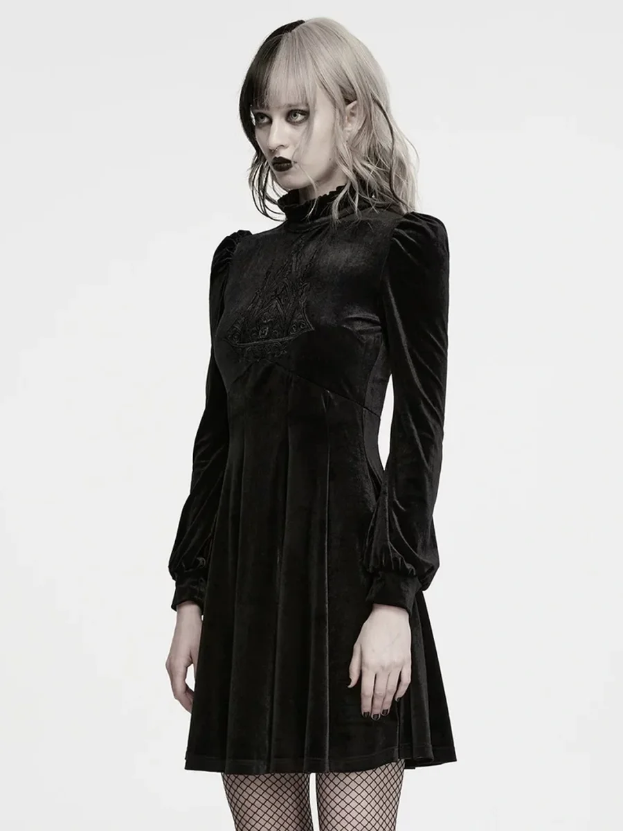 GTLLT | Gothic Cathedral Embroidered Velvet A-Line Dress - 3