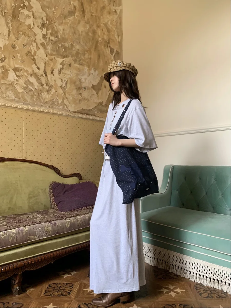 FOURFORTY | Loose Angel Print Lace-Up Maxi Dress - 3