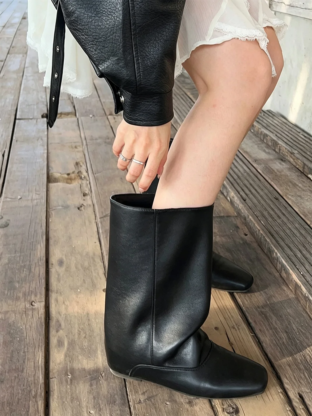 MIAOLV | Retro Square Toe Wide Calf Boots