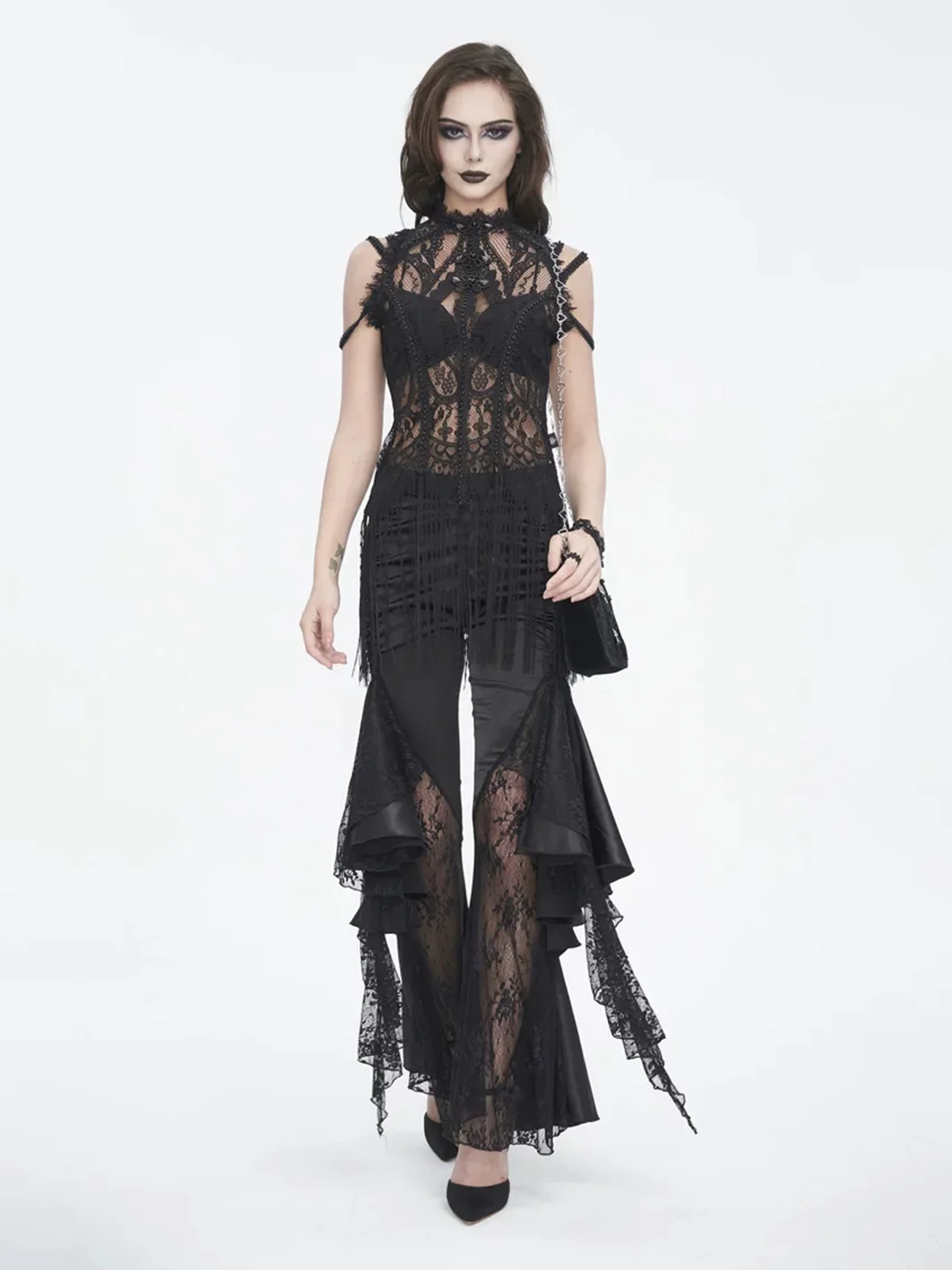 GTLLT | Gothic Sleeveless Fringe Lace Top