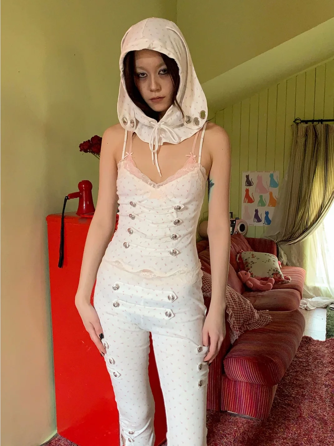 FOURFORTY | Floral Lace Trim Button Cami Top