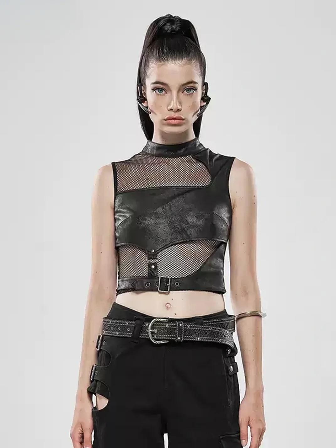GTLLT | Punk Sleeveless Cropped Mesh Panel Top