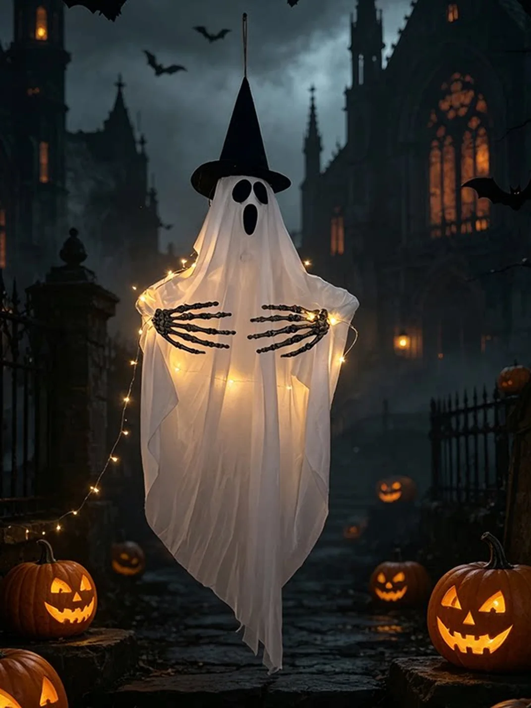 WSJHYC | Lighted Witch Hat Ghost Hanging Decoration