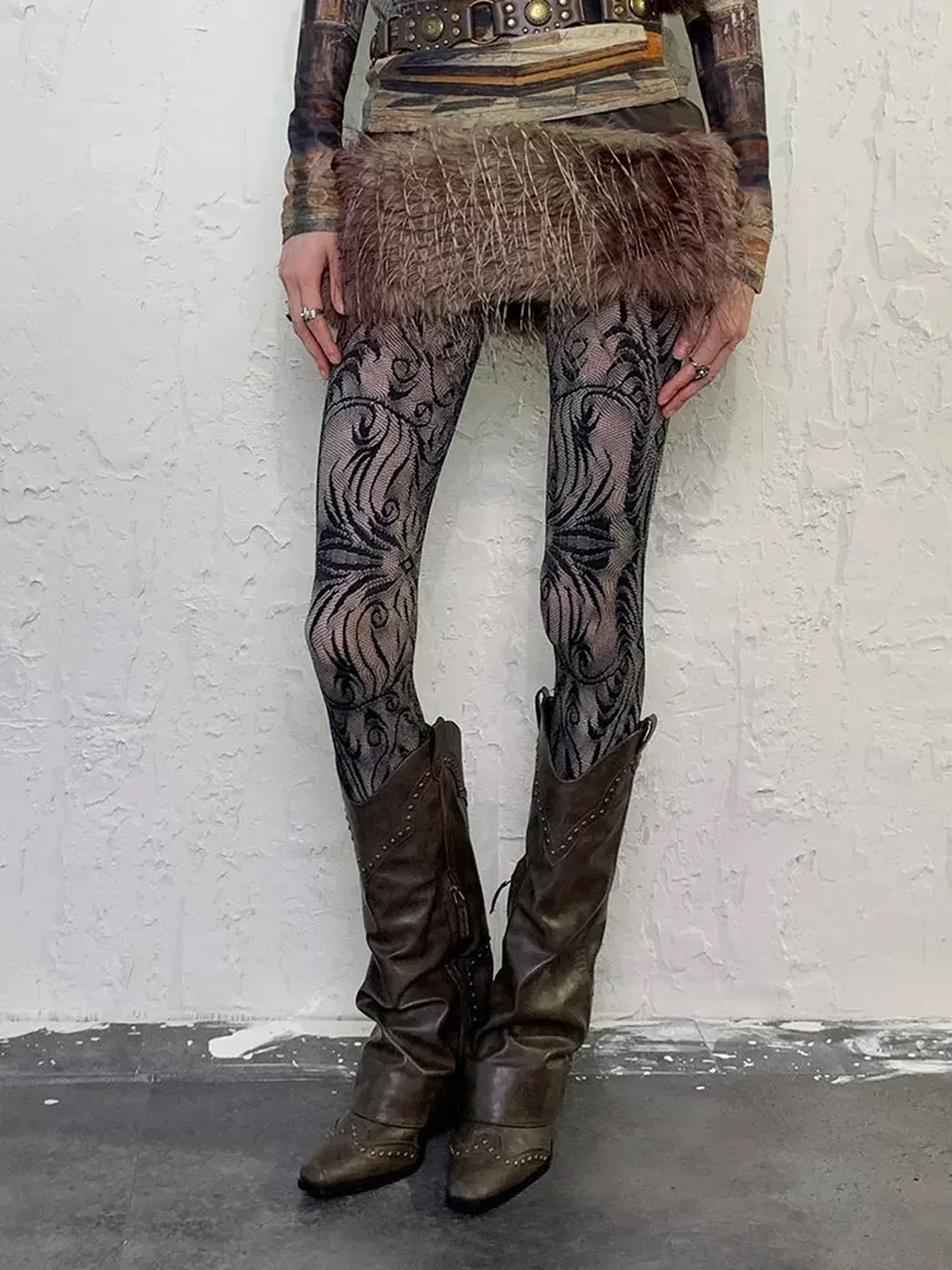 Bokior | Retro Gothic Patterned Mesh Tights