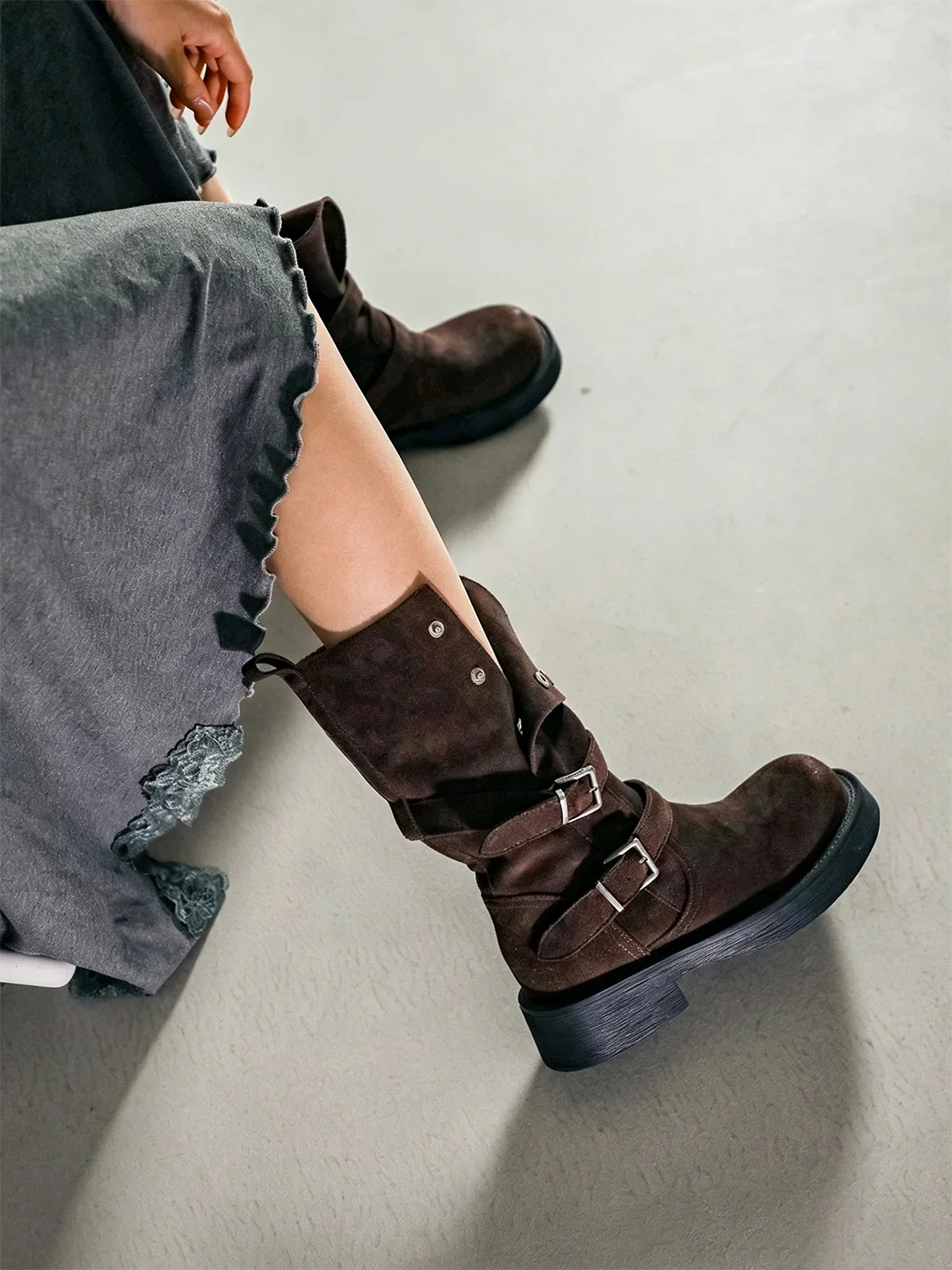 MIAOLV | Vintage Platform Mid-Calf Cowboy Boots