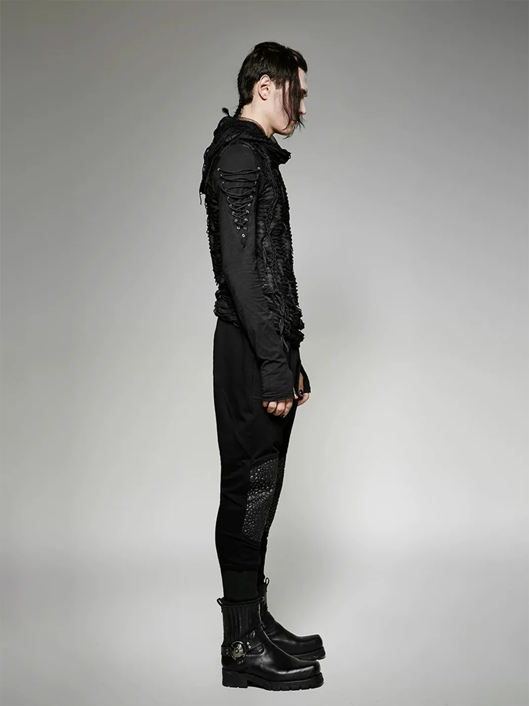 GTLLT | Gothic Distressed Hooded Long Sleeve T-Shirt