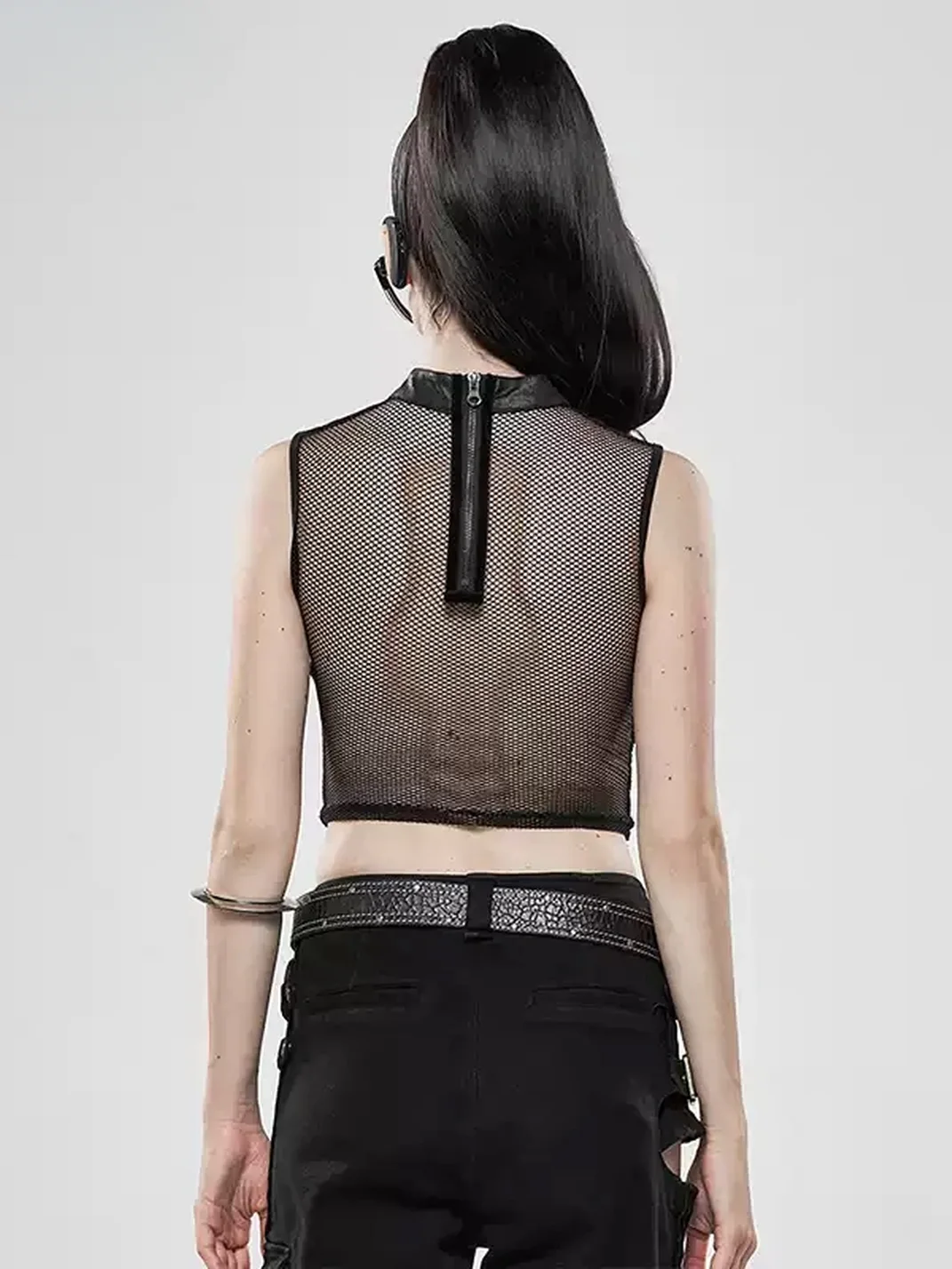 GTLLT | Punk Sleeveless Cropped Mesh Panel Top