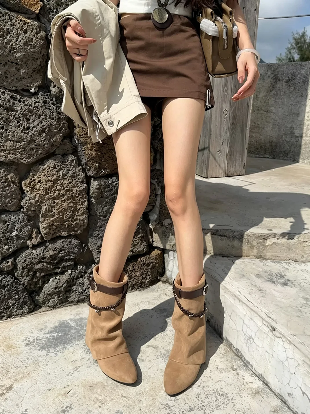 MIAOLV | Pointed-Toe Slouchy Western Mid-Calf Boots