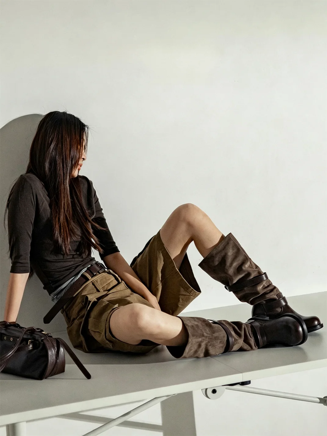 MIAOLV | Retro Buckle Slouchy Rider Boots