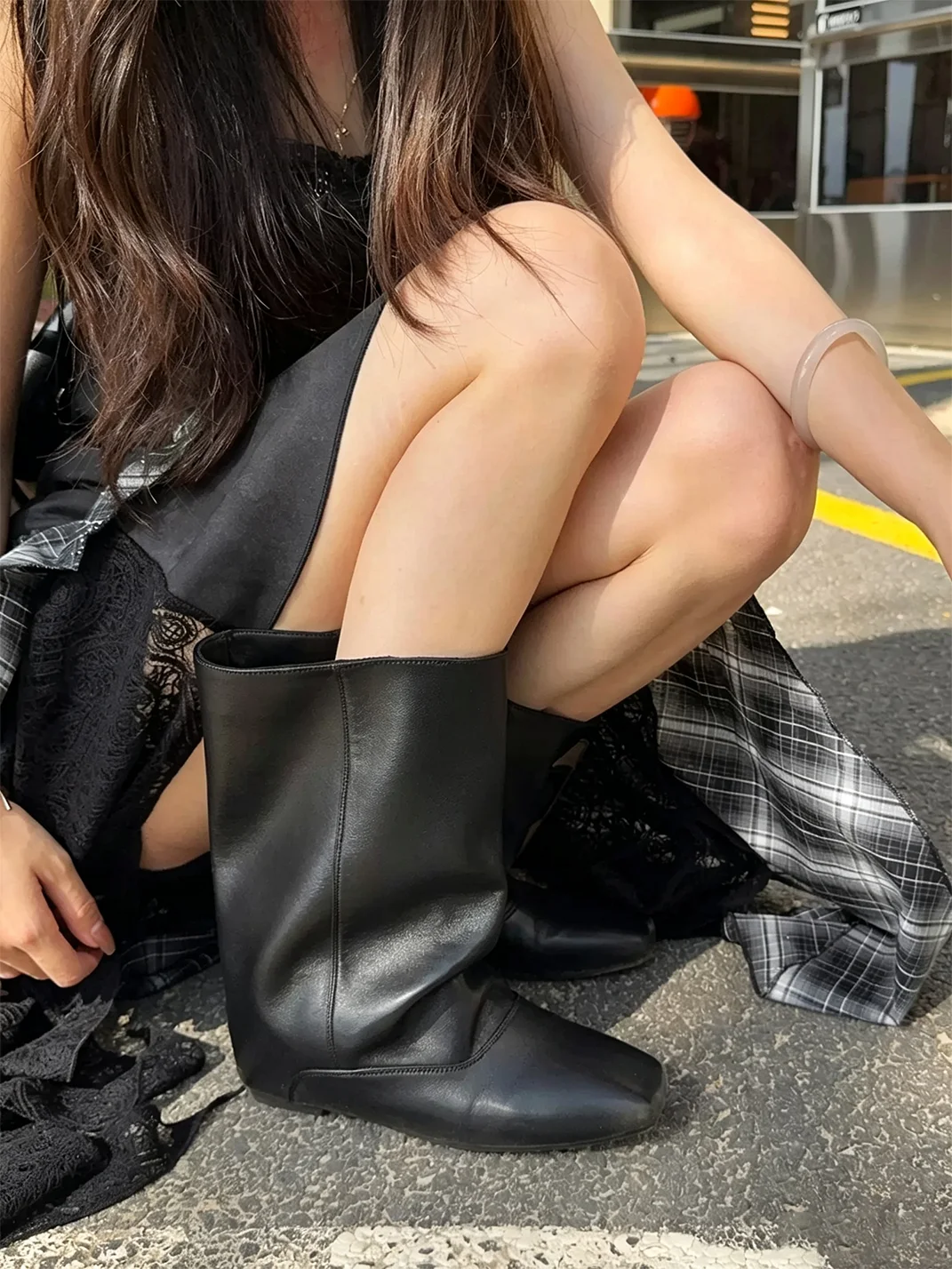 MIAOLV | Retro Square Toe Wide Calf Boots