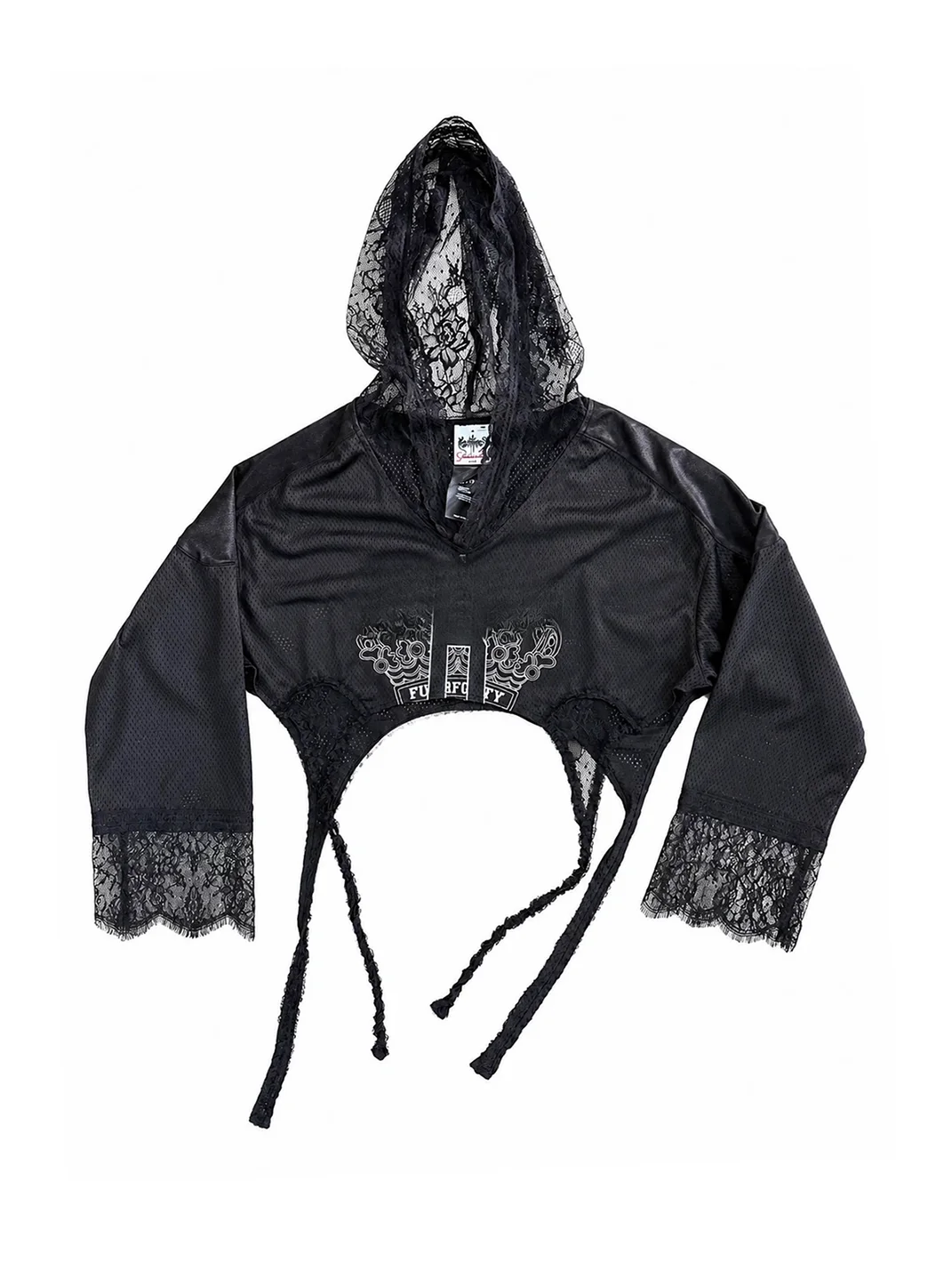 FOURFORTY | Lace Mesh Cropped Hooded Jersey
