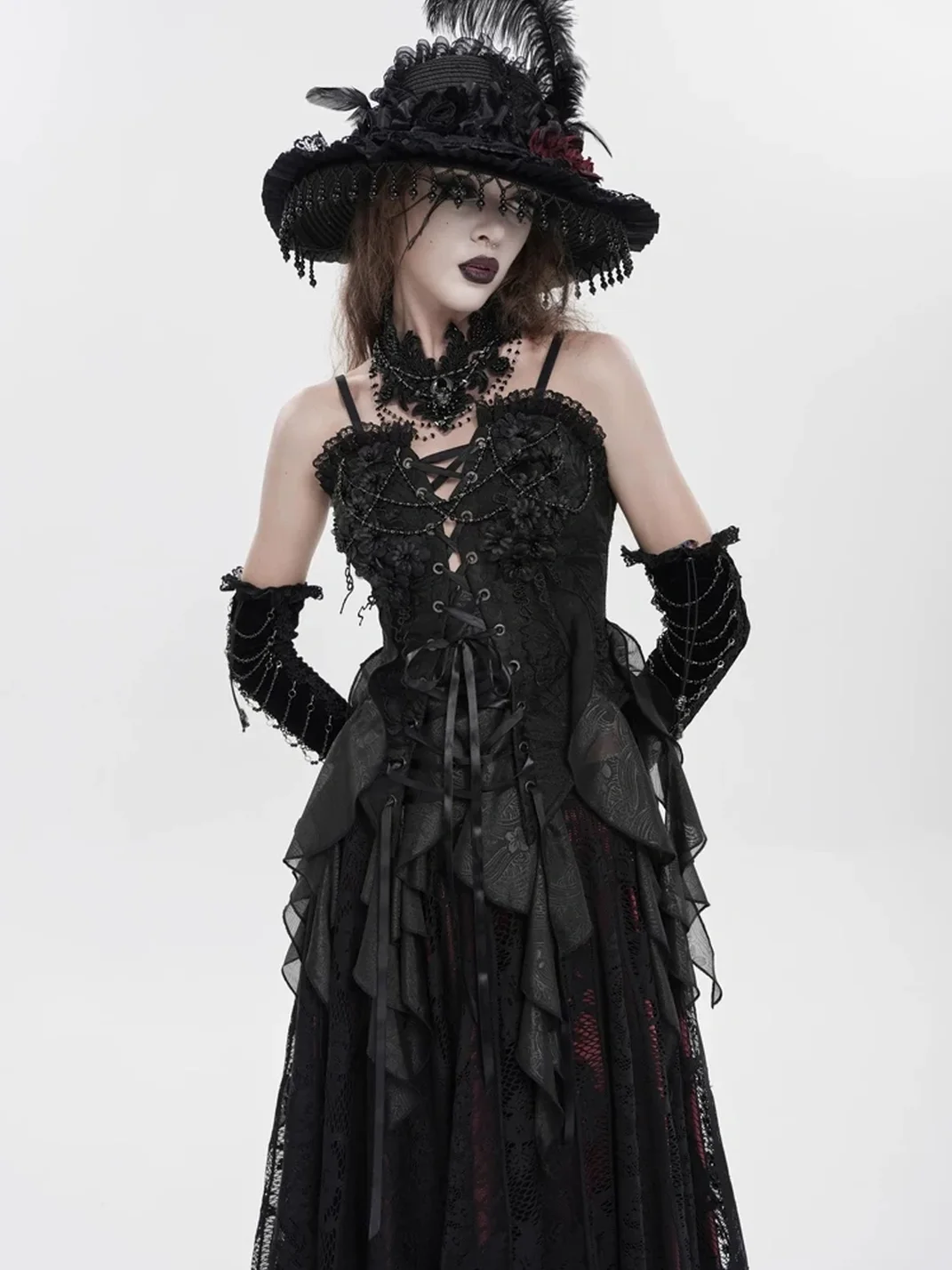 GTLLT | Gothic Jacquard Lace-Up Corset Camisole Top