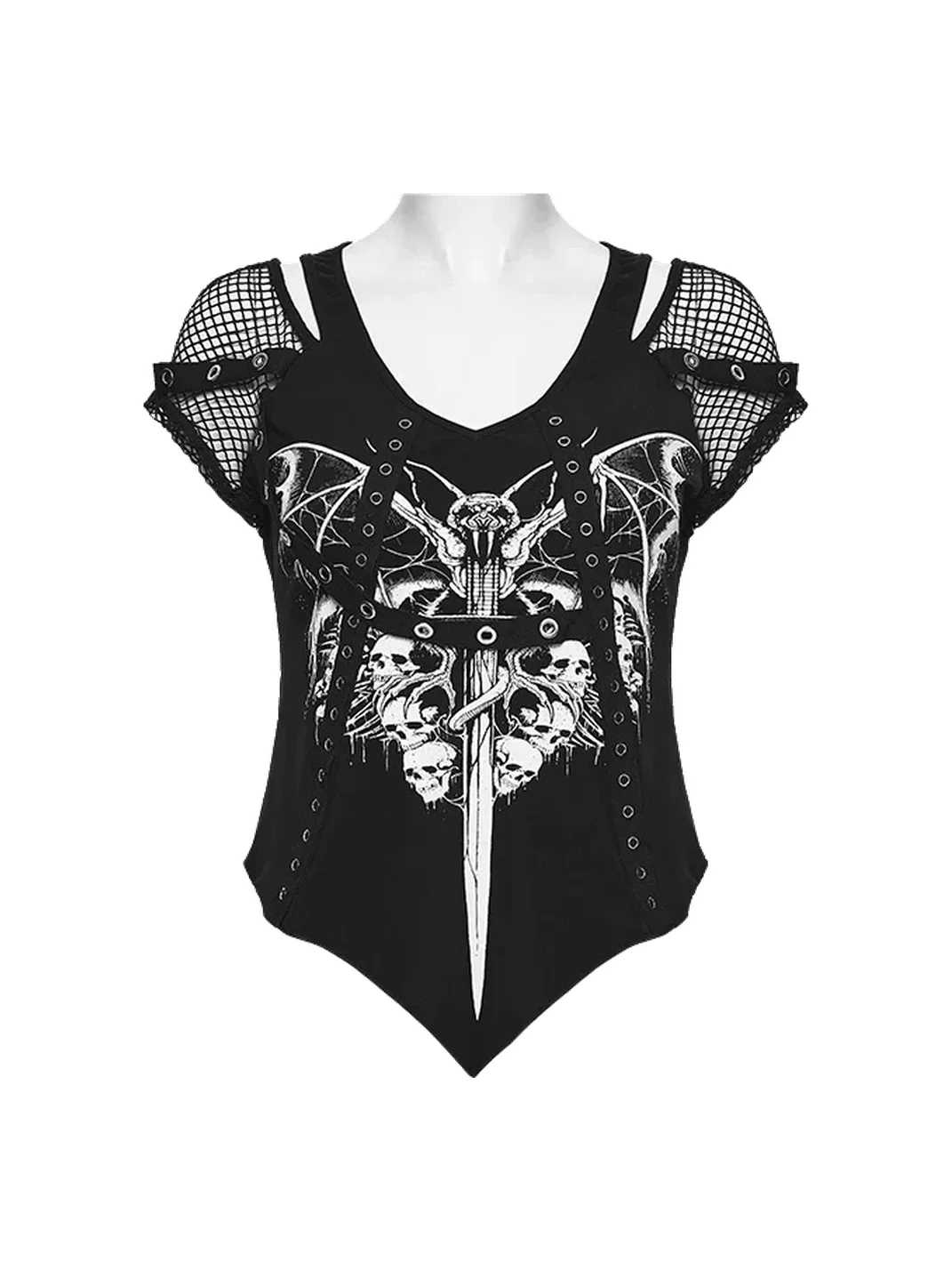 GTLLT | Punk Mesh Shoulder Graphic T-Shirt