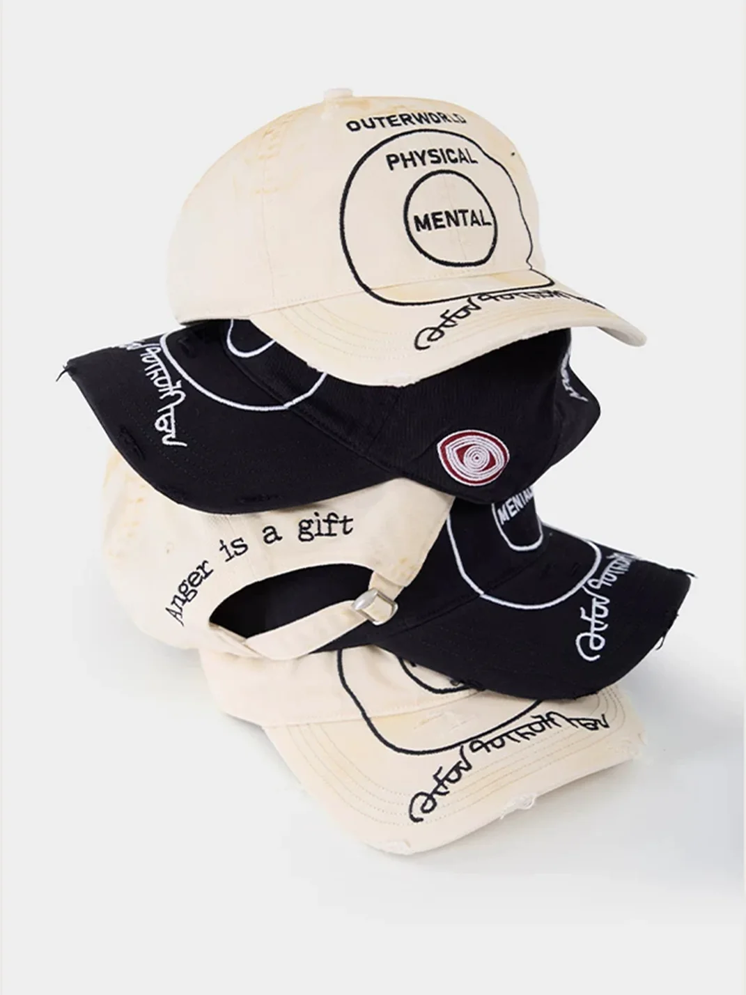 REDRINSE | Distressed Embroidered Washed Curved Brim Baseball Cap