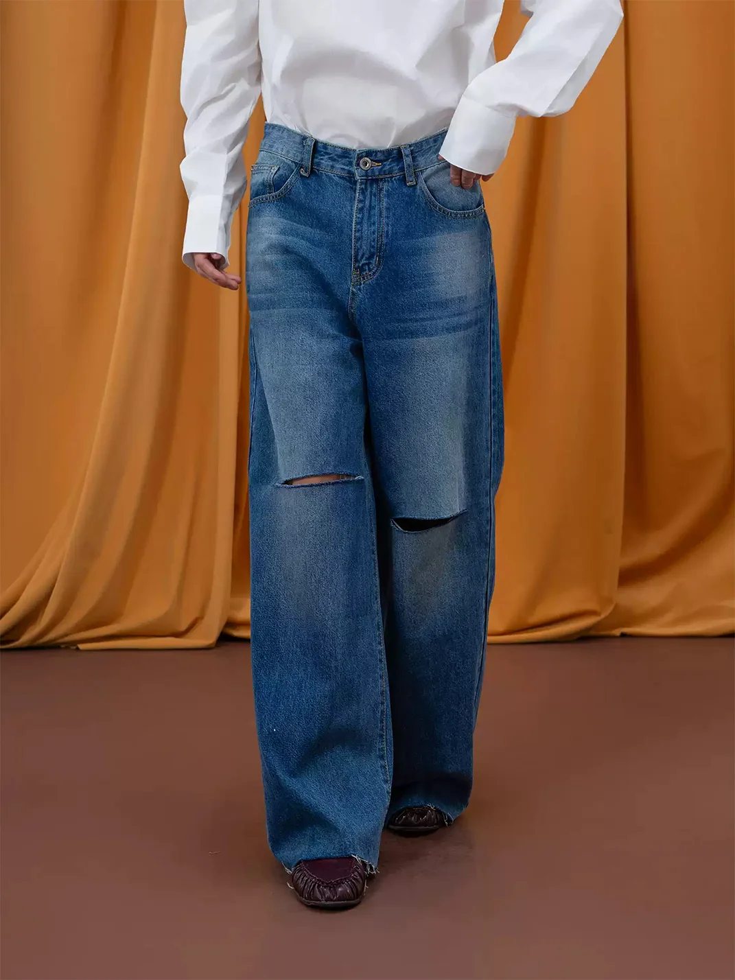 CLP | Blue Distressed Wide-Leg Jeans