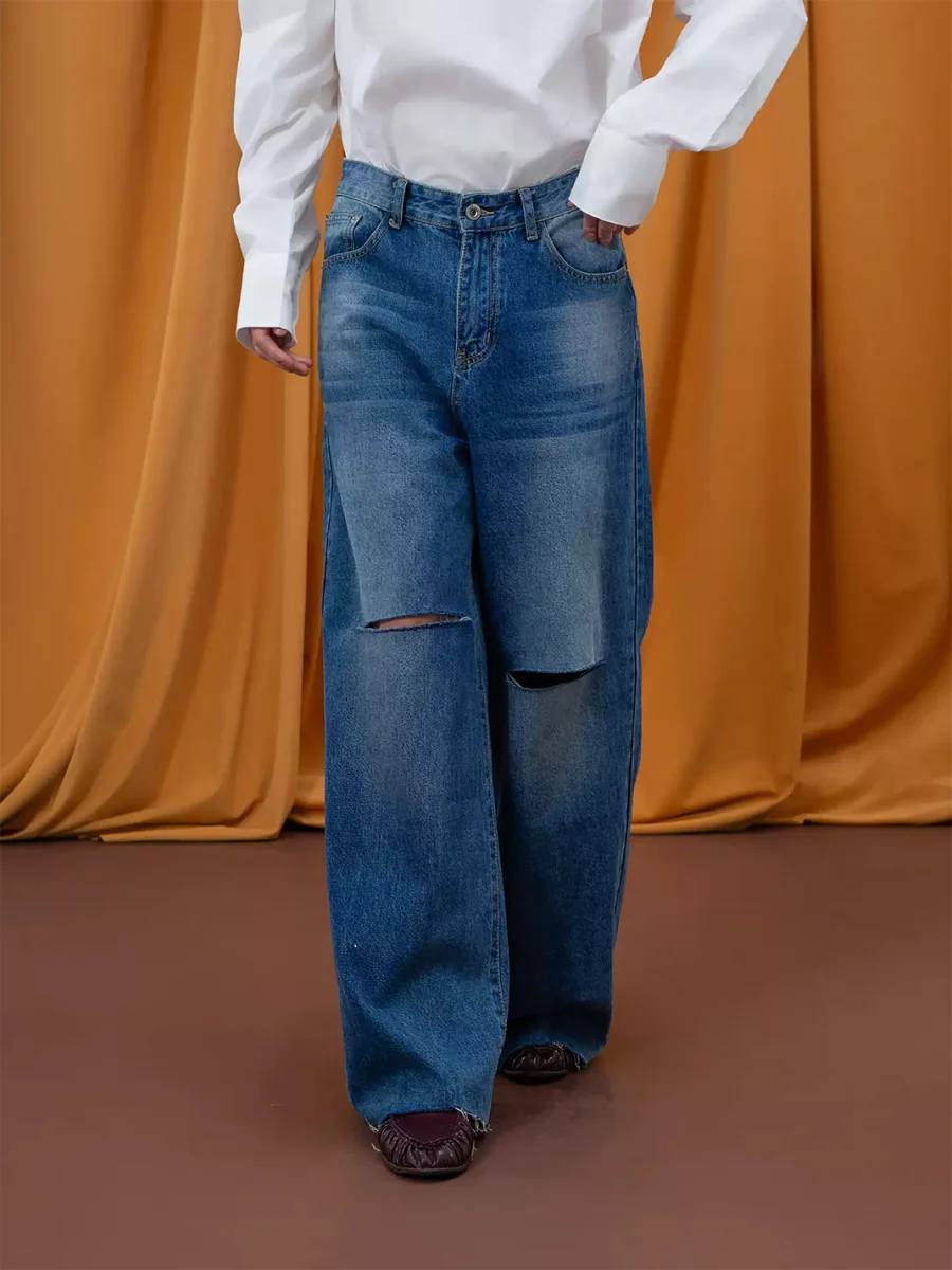 CLP | Blue Distressed Wide-Leg Jeans - 2