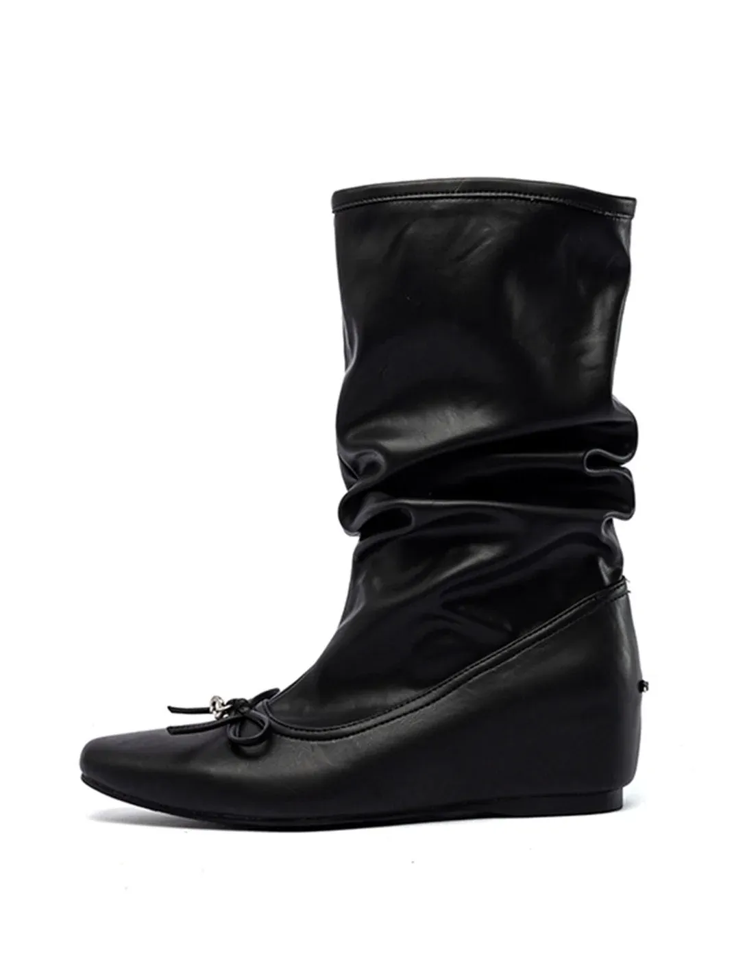 MIAOLV | Pointed Toe Bow Slouch Mid-Calf Boots
