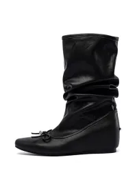 MIAOLV | Pointed Toe Bow Slouch Mid-Calf Boots
