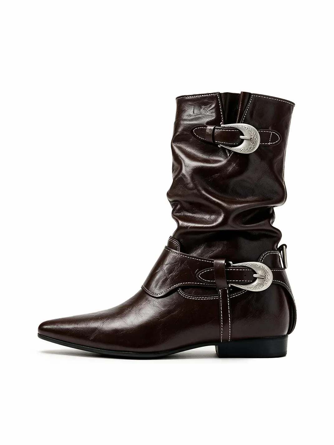 MIAOLV | Pointed Toe Slouchy Mid-Calf Riding Boots