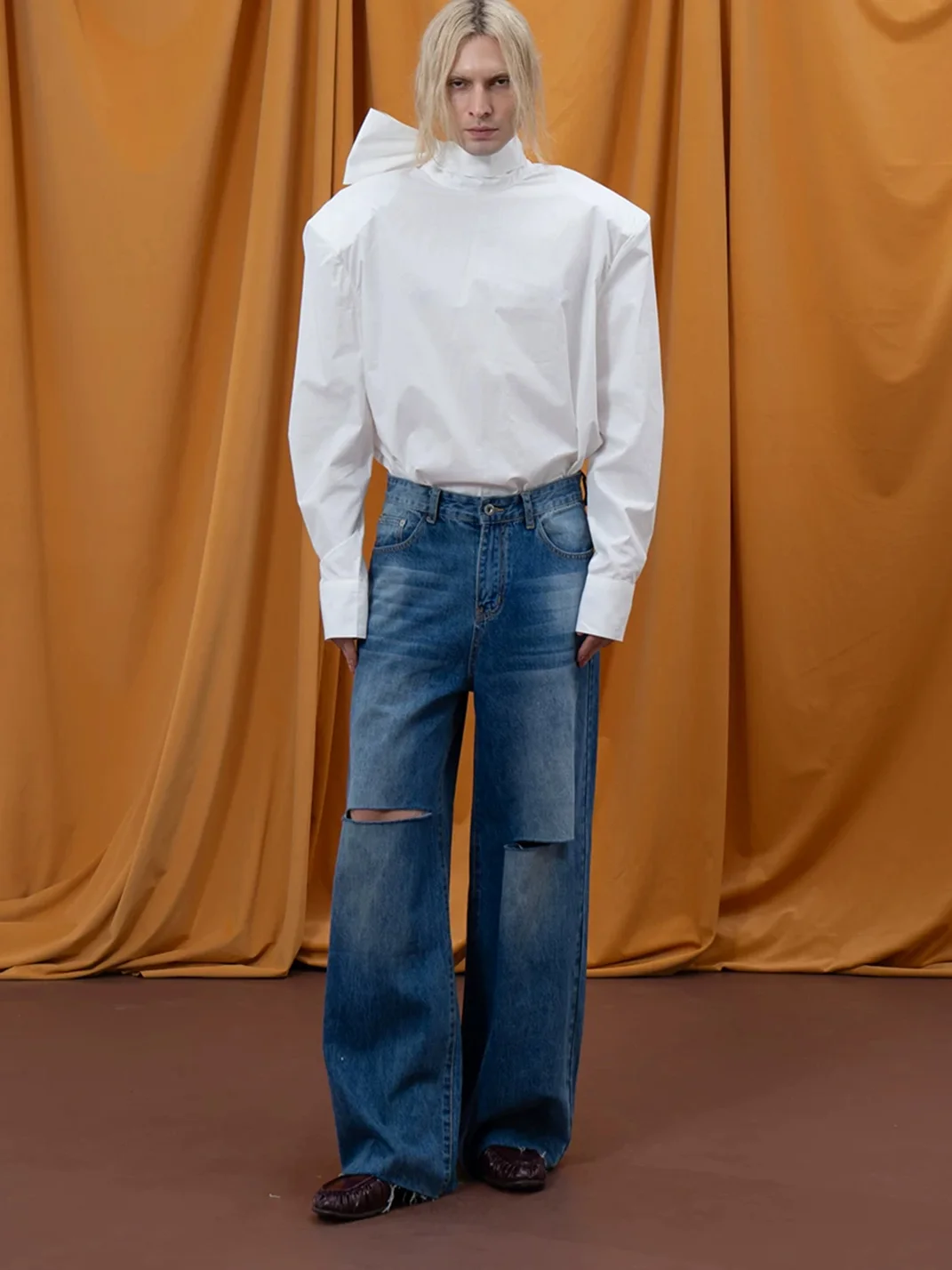 CLP | Blue Distressed Wide-Leg Jeans
