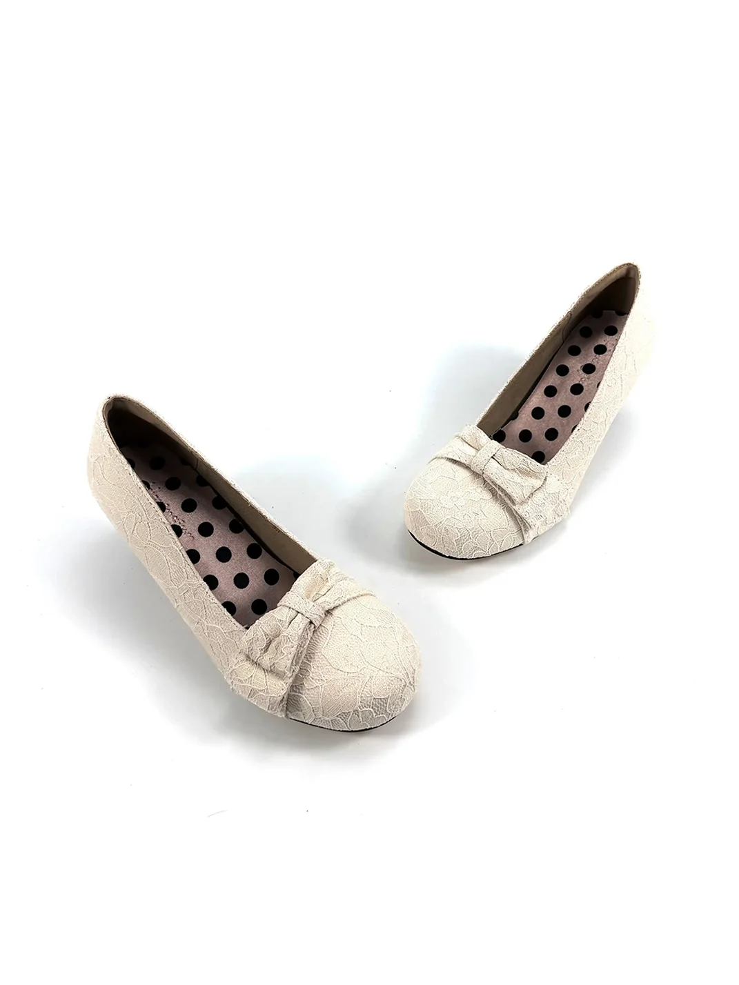 Dolly Bae | Apricot Jacquard Lace Bow Goblet Heels