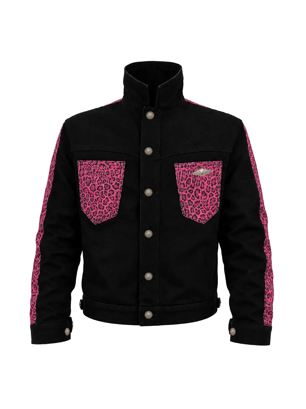 KARMANISTIC | Retro Leopard Panel Denim Workwear Jacket