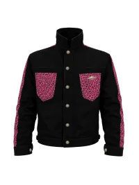KARMANISTIC | Retro Leopard Panel Denim Workwear Jacket