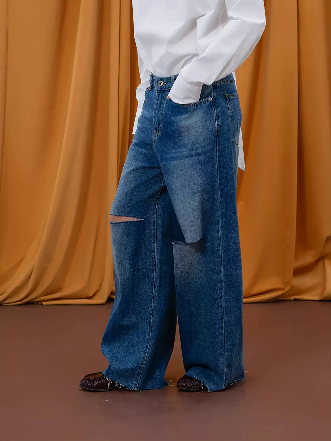 CLP | Blue Distressed Wide-Leg Jeans