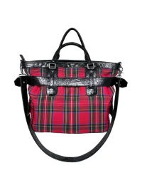 PCCVISION | Red Plaid Studded Strap Tote Bag