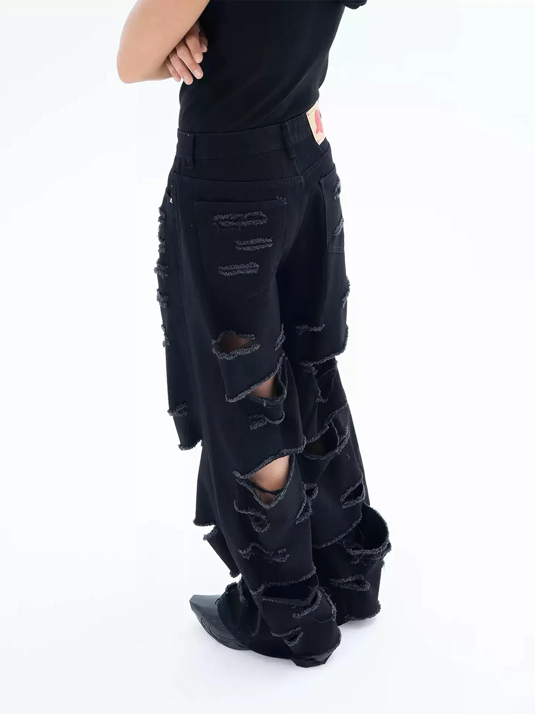 CLP | Black Distressed Wide-Leg Jeans