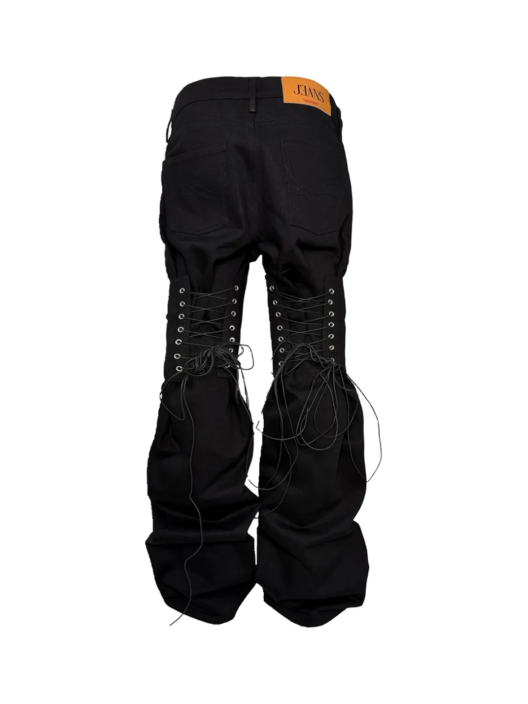 PCCVISION | Adjustable Black Leather-Panel Flared Jeans