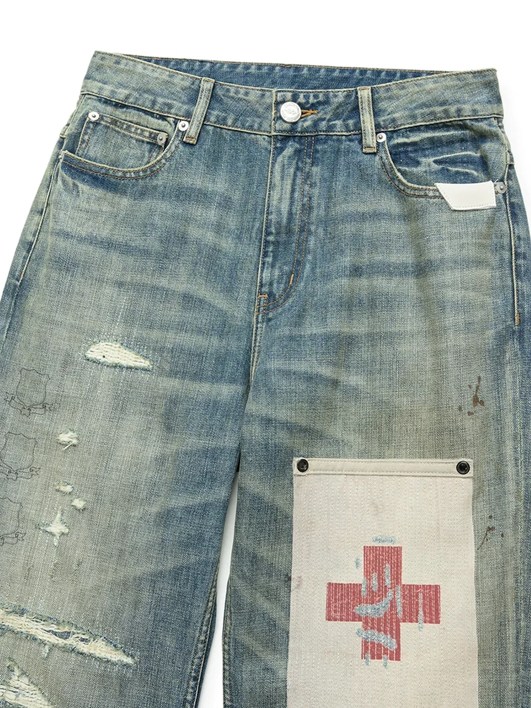 Tiesake | Vintage Washed Hand-Painted Wide-Leg Jeans