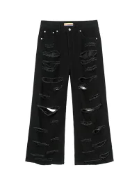 CLP | Black Distressed Wide-Leg Jeans