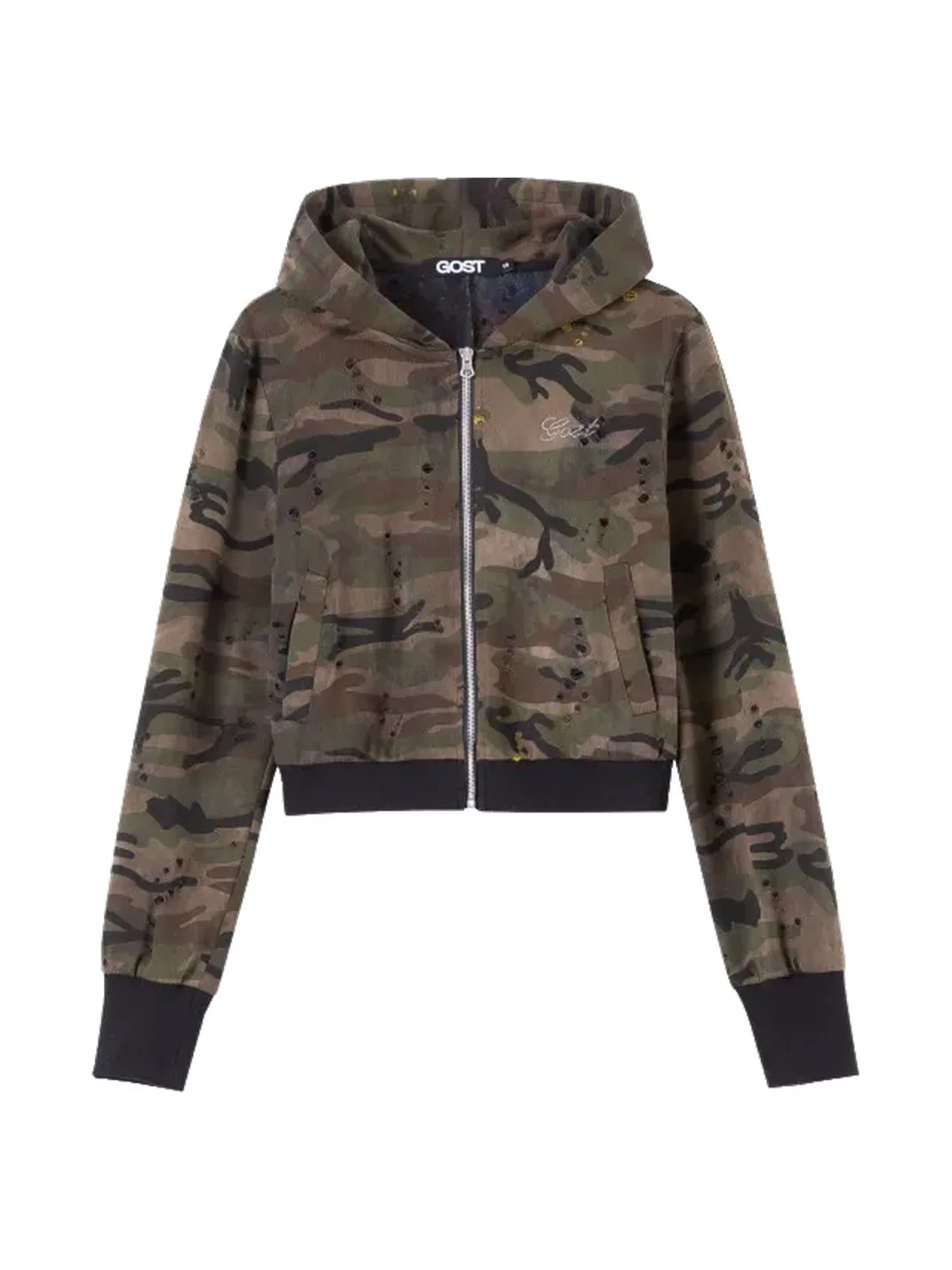 GOST | Camouflage Devil Horn Cropped Hooded Jacket