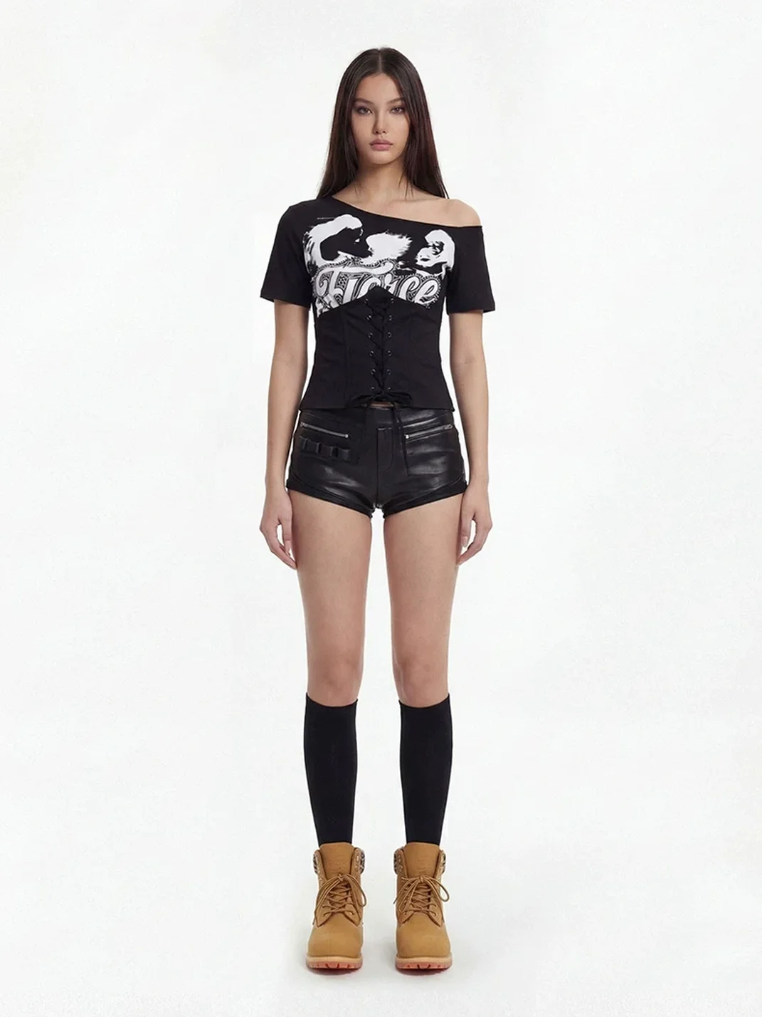 ADC | Leopard-Trim Yellow Lace-Up Boots