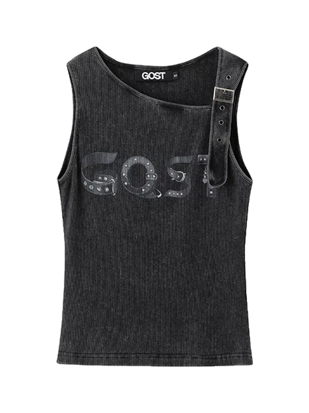 GOST | Asymmetric Letter Print Ribbed Tank Top