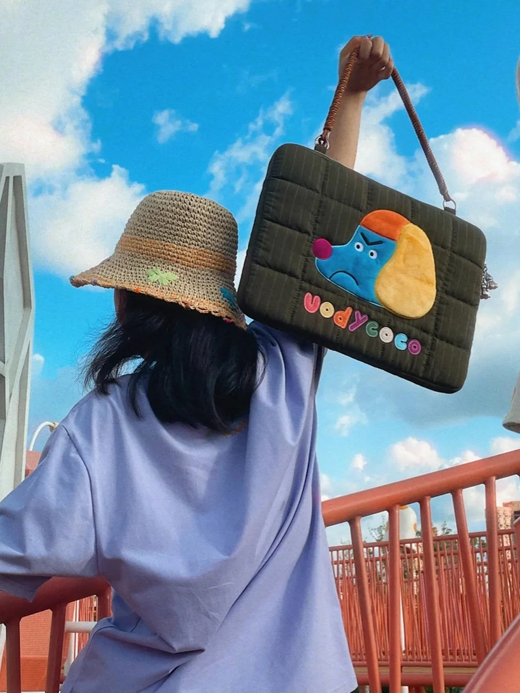 Uodycoco | Quilted Embroidered Cat Dog Laptop Bag