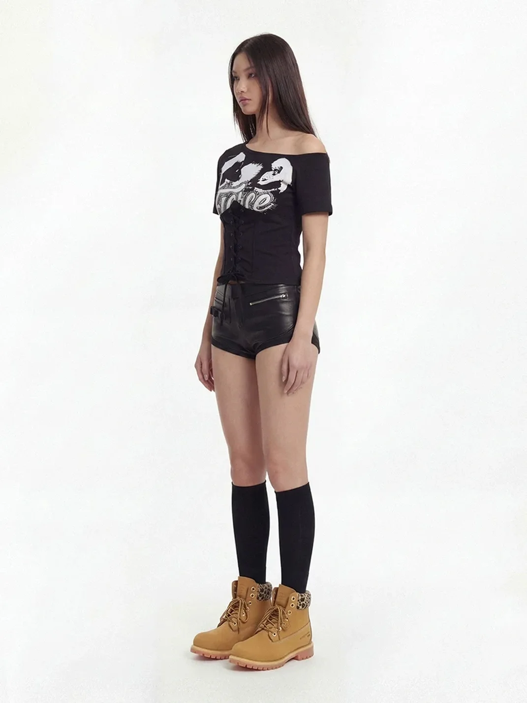 ADC | Leopard-Trim Yellow Lace-Up Boots