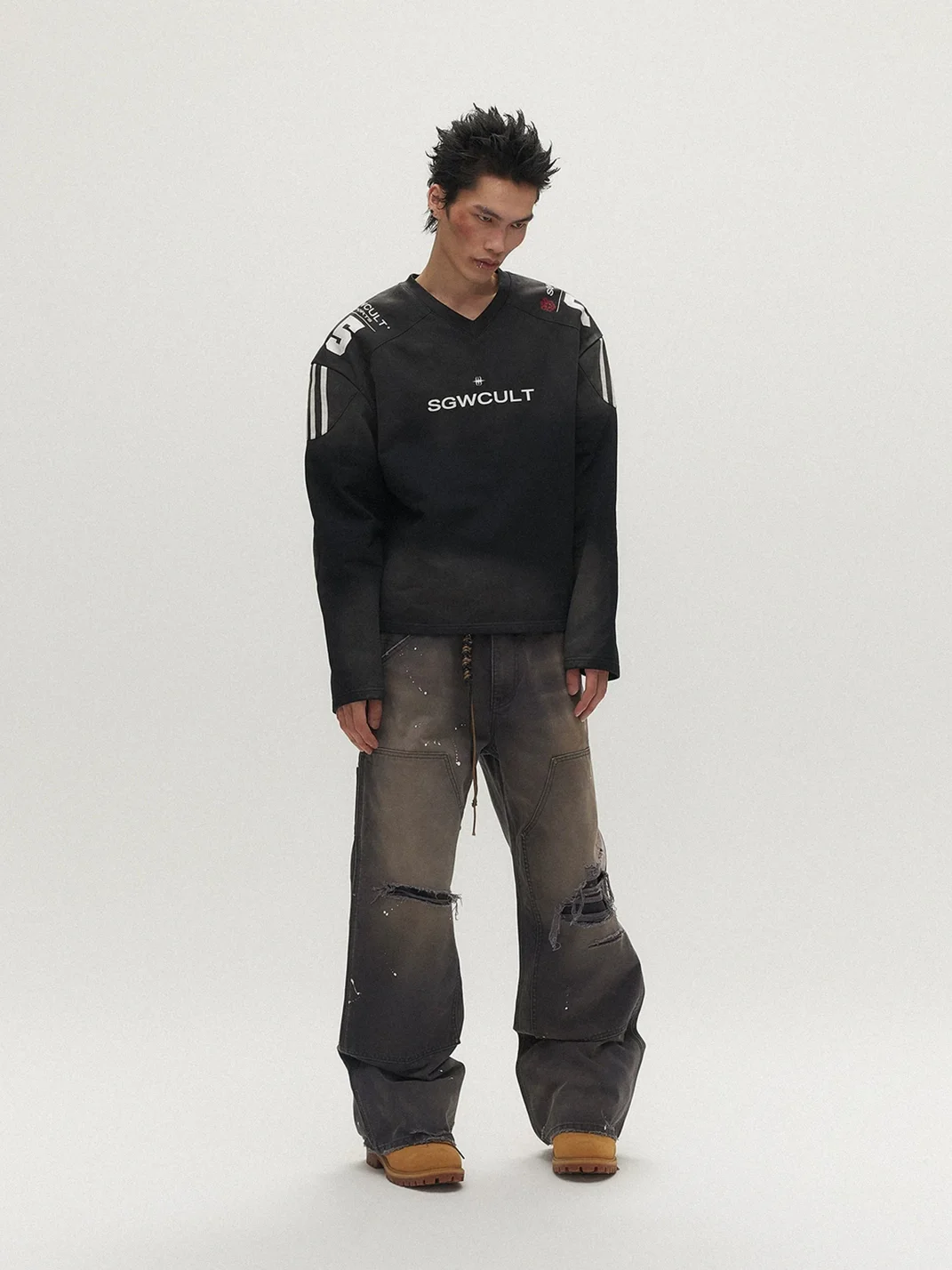 SAXGENWON | Washed Distressed Boxy Football Sweatshirt