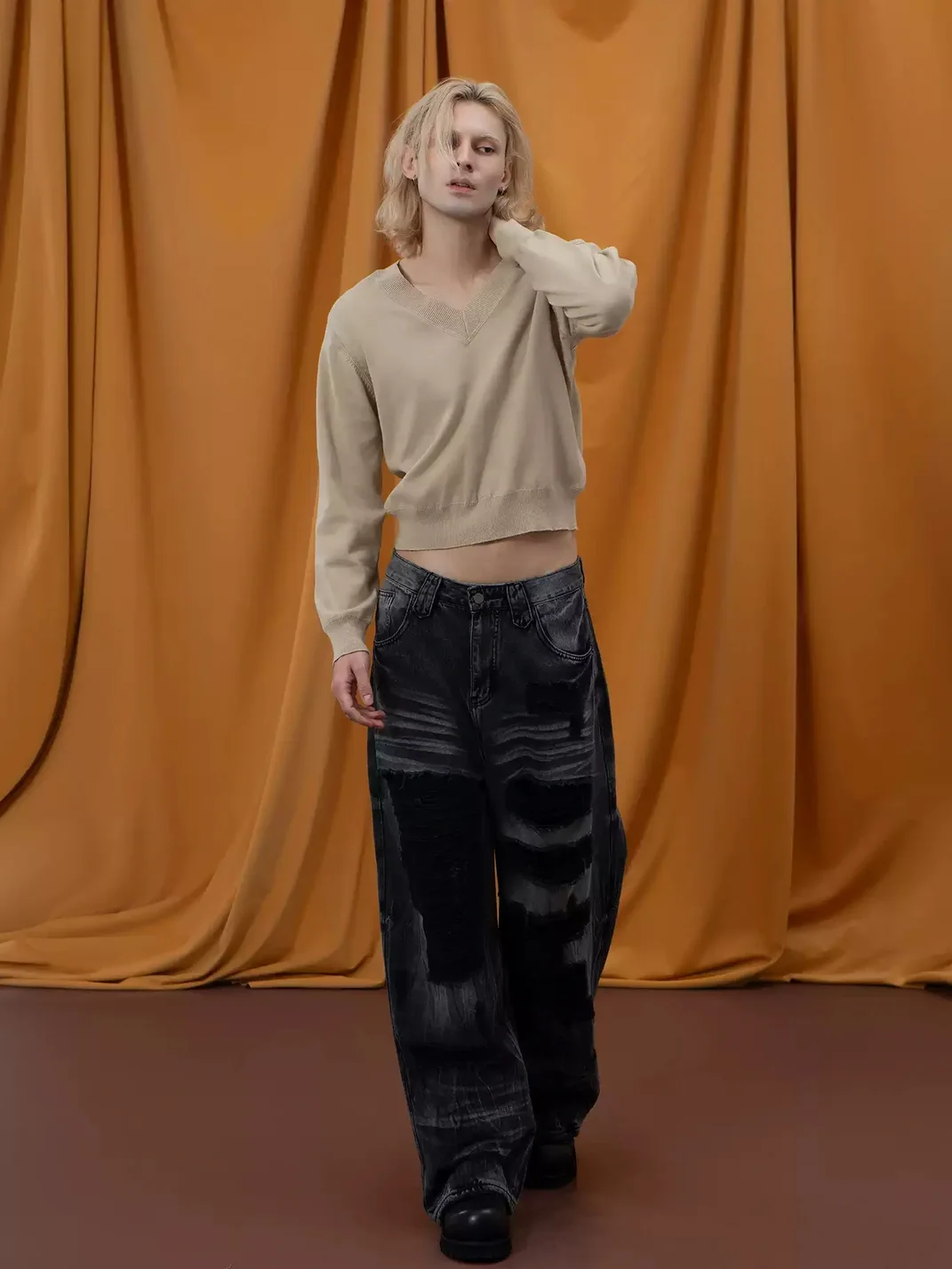 CLP | V-Neck Epaulet Cropped Cotton Knit Sweater