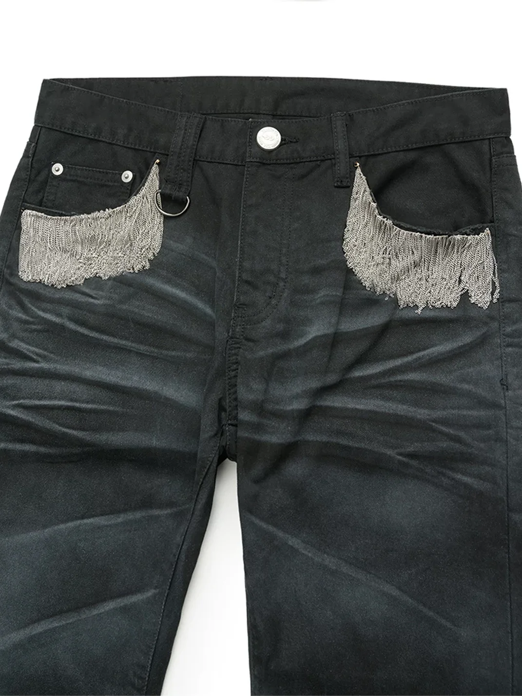Tiesake | Metal Tassel Skinny Black Jeans