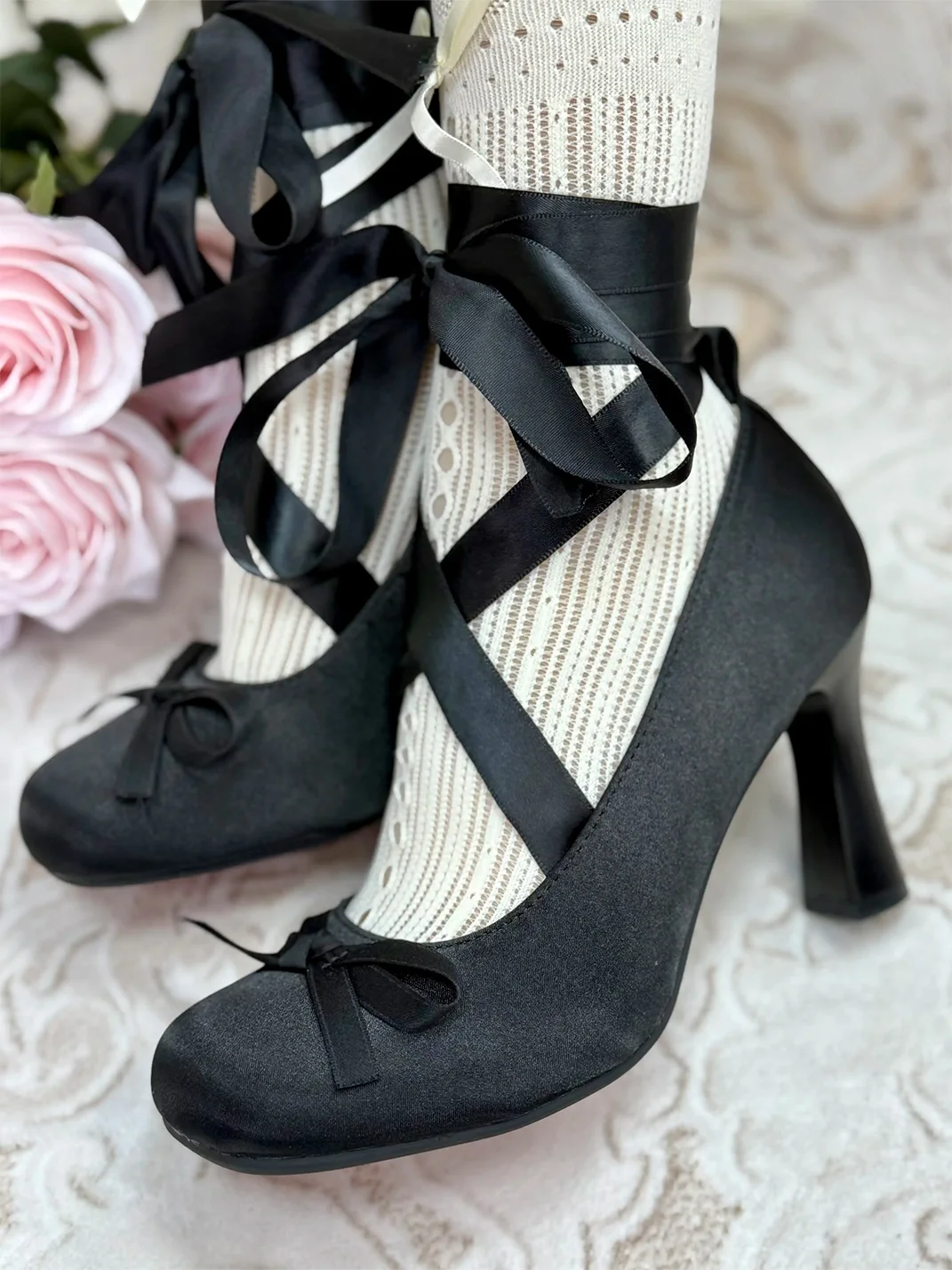 Dolly Bae | Satin Bow Ribbon Mary Jane Heels