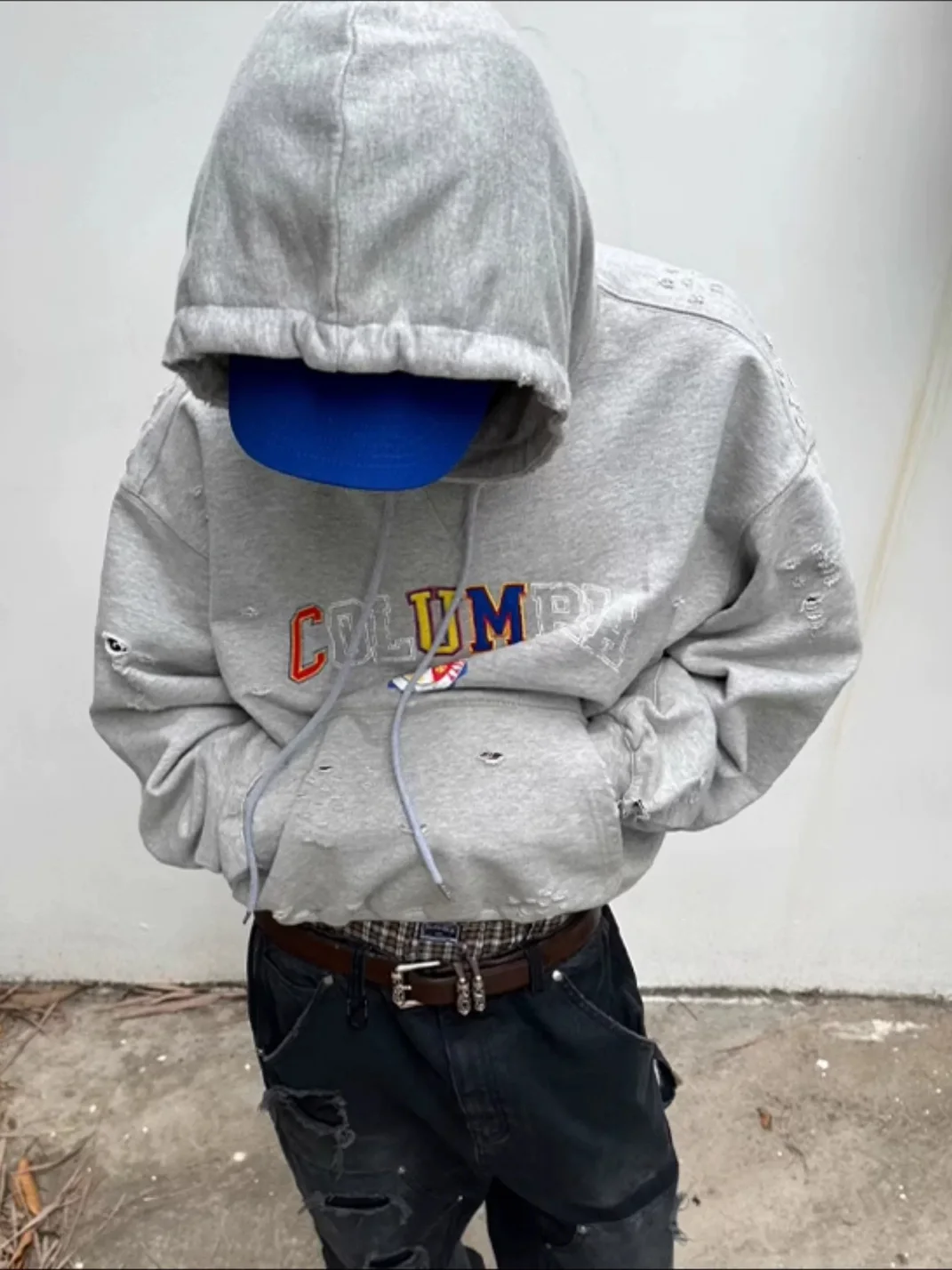 Tiesake | Distressed Boxy Embroidered Hoodie