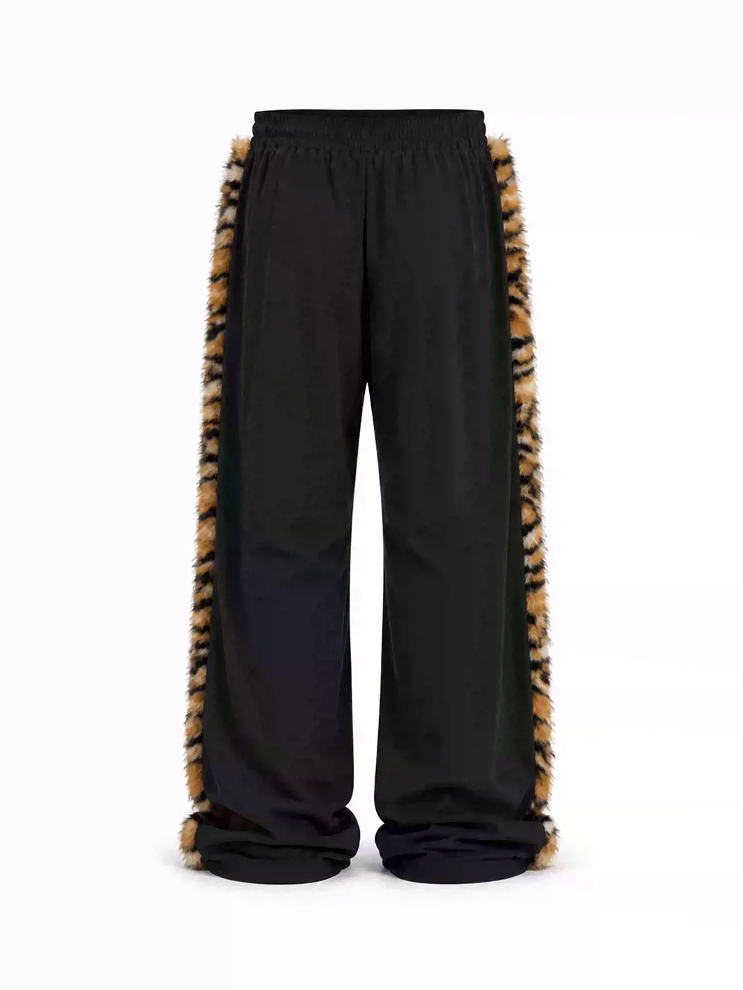 KARMANISTIC | Leopard Faux Fur Side Stripe Wide-Leg Sweatpants