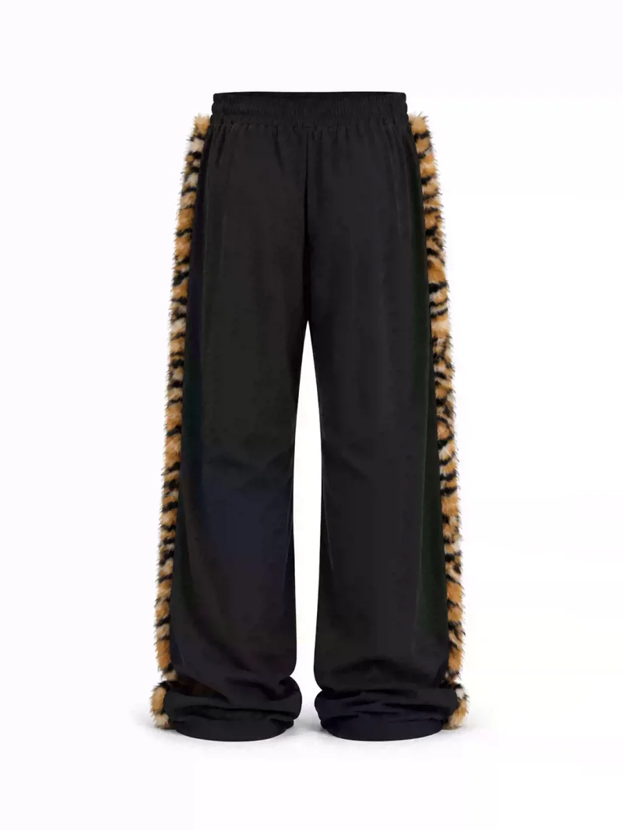 KARMANISTIC | Leopard Faux Fur Side Stripe Wide-Leg Sweatpants - 2